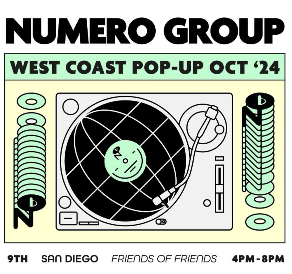 A poster promoting the Numero Group's West Coast Pop-Up event in San Diego. Photo courtesy @friendsoffriends.sd on Instagram. 